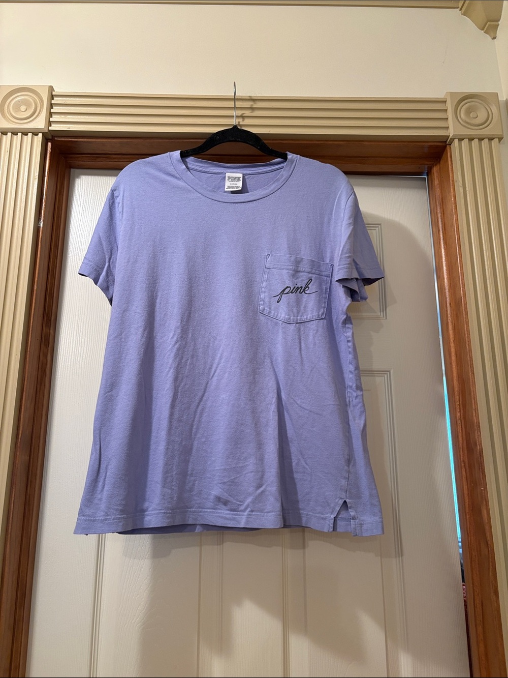 PINK Victoria's Secret Lavender Crewneck Pocket Tee with Script
